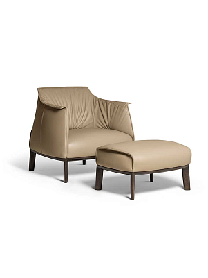 Archibald ottoman with wood base